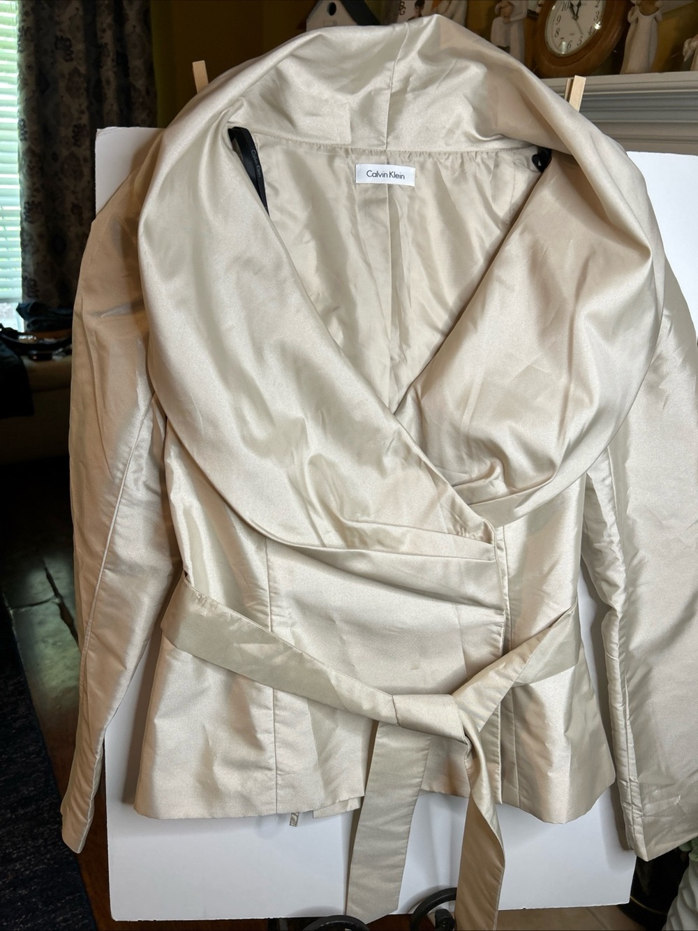Calvin Klein Women's Ivory Satin Wrap Blazer
